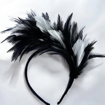 Stunning Black & White Feathered Headband