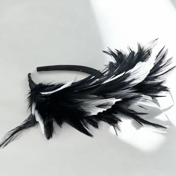 Stunning Black & White Feathered Headband