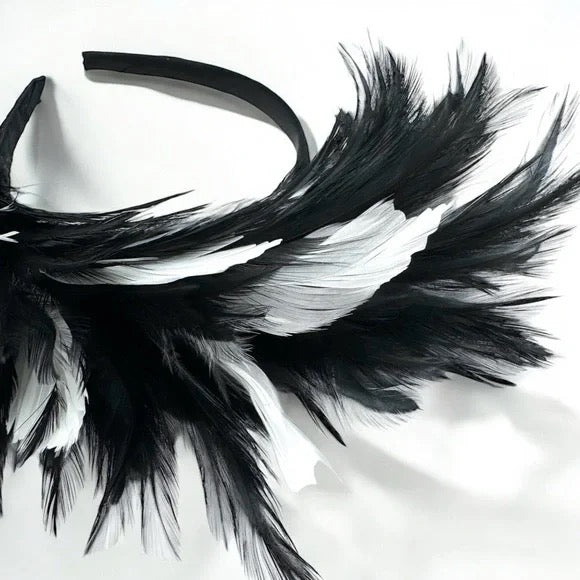 Stunning Black & White Feathered Headband