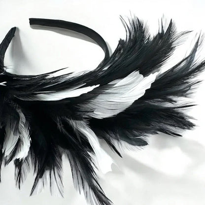 Stunning Black & White Feathered Headband