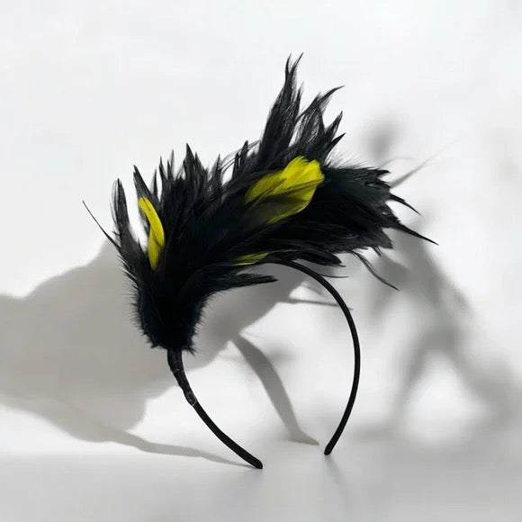 Stunning Yellow & Black Feathered Headband