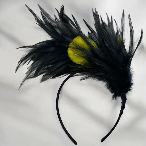 Stunning Yellow & Black Feathered Headband