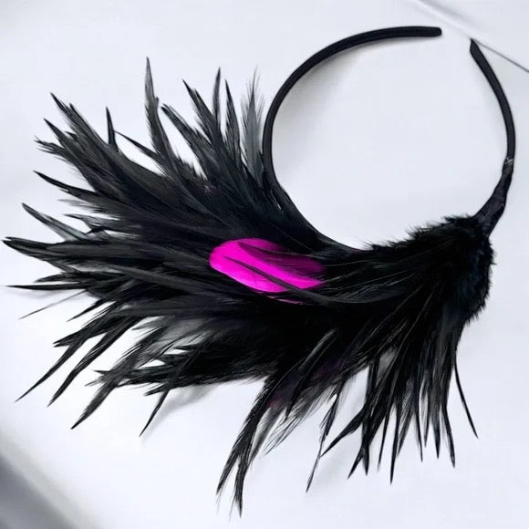 Stunning Pink & Black Feathered Headband