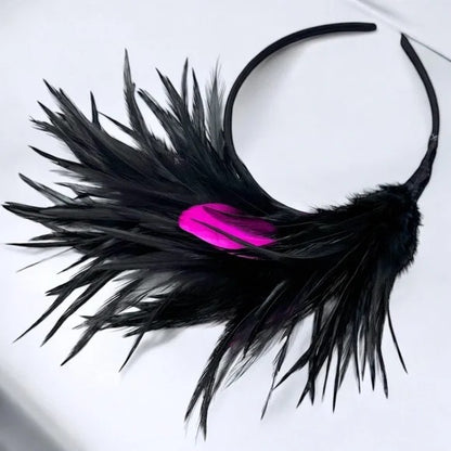 Stunning Pink & Black Feathered Headband