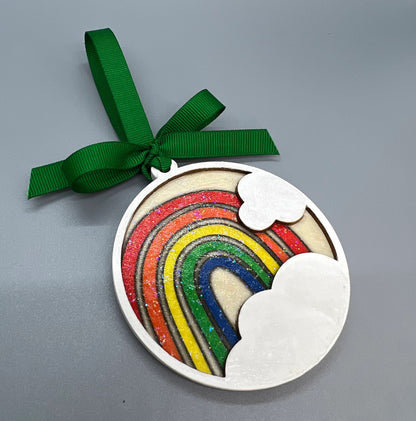 Colorful Memories: Personalized Wooden Rainbow Ornament