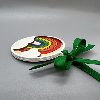 Colorful Memories: Personalized Wooden Rainbow Ornament