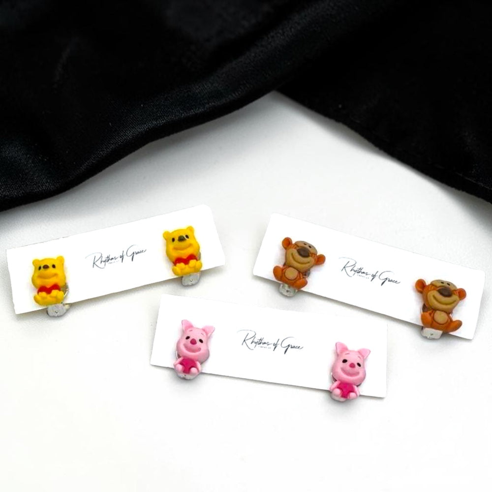 Winnie the Pooh Character Clip-On Earrings Set