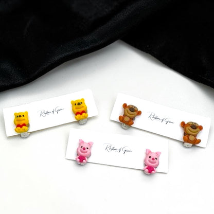 Winnie the Pooh Character Clip-On Earrings Set