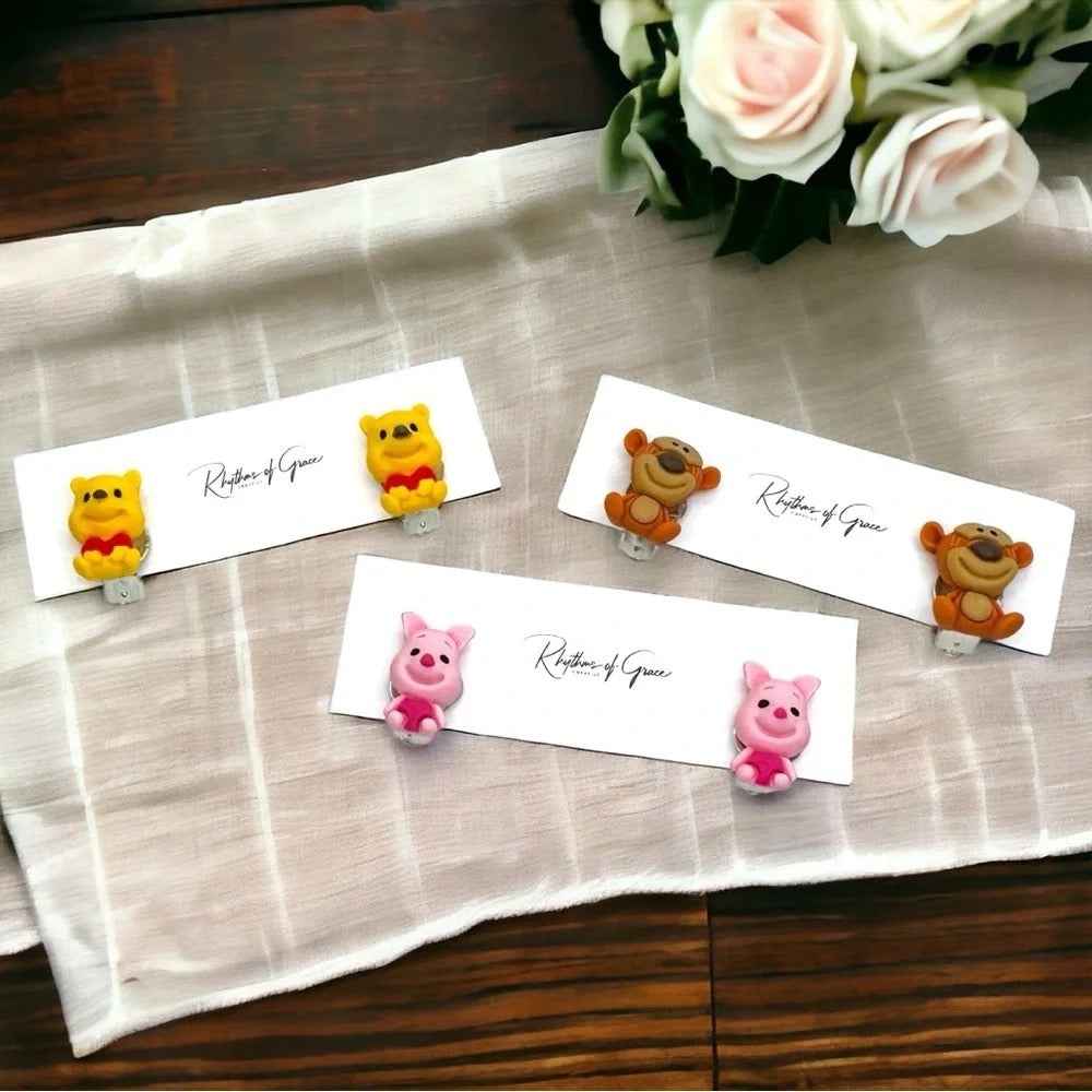 Winnie the Pooh Character Clip-On Earrings Set