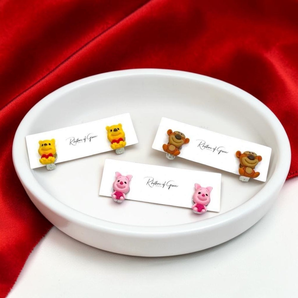 Winnie the Pooh Character Clip-On Earrings Set