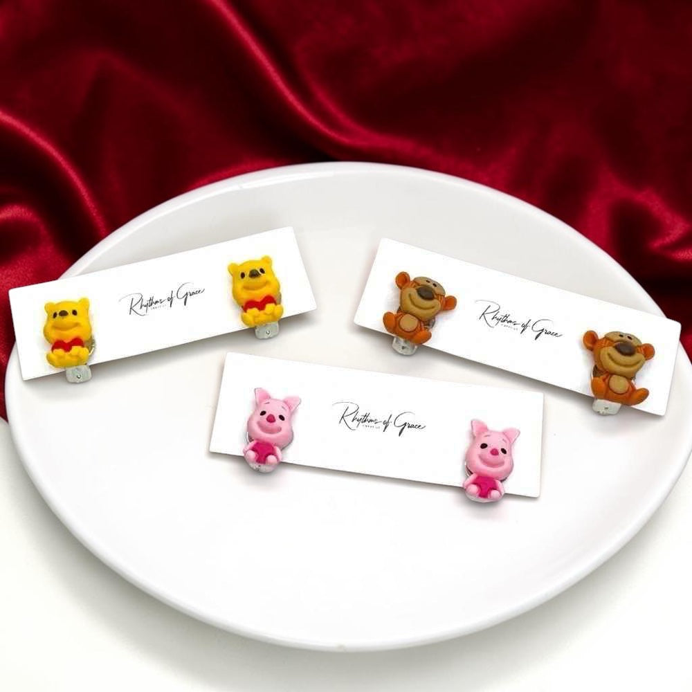 Winnie the Pooh Character Clip-On Earrings Set
