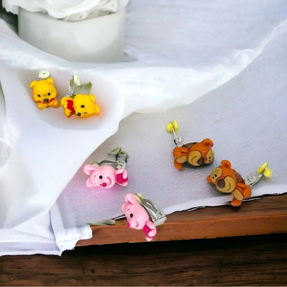 Winnie the Pooh Character Clip-On Earrings Set