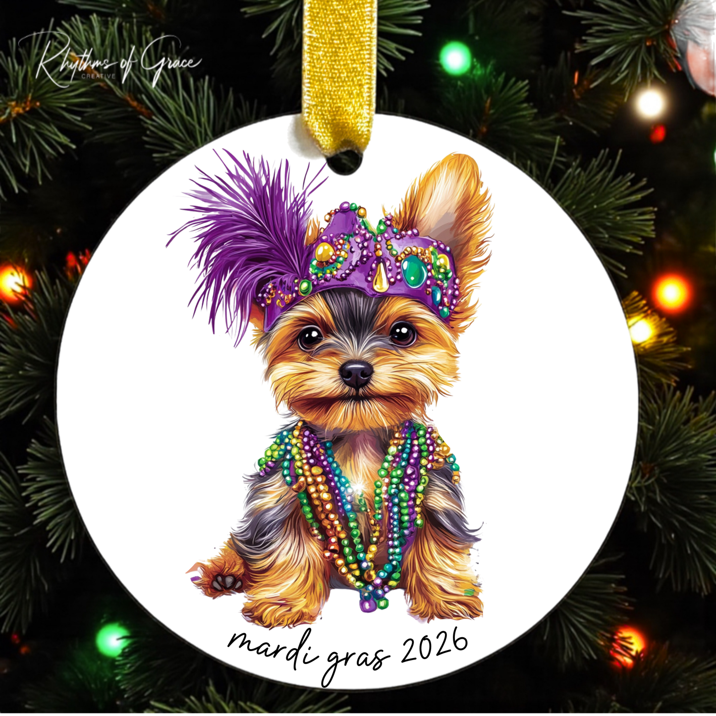 Mardi Gras Dog Breed Ornament | Personalized Pet Keepsake