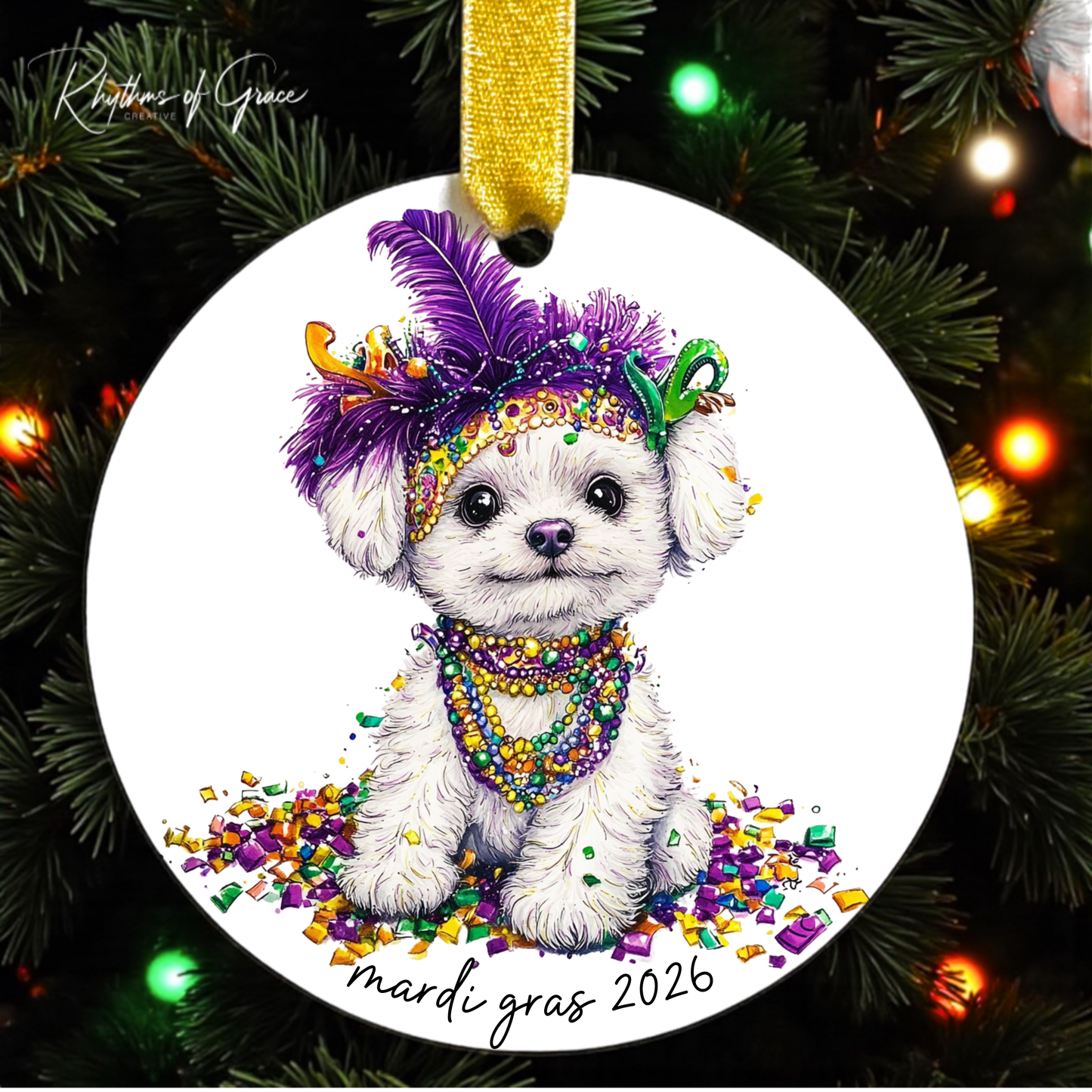 Mardi Gras Dog Breed Ornament | Personalized Pet Keepsake