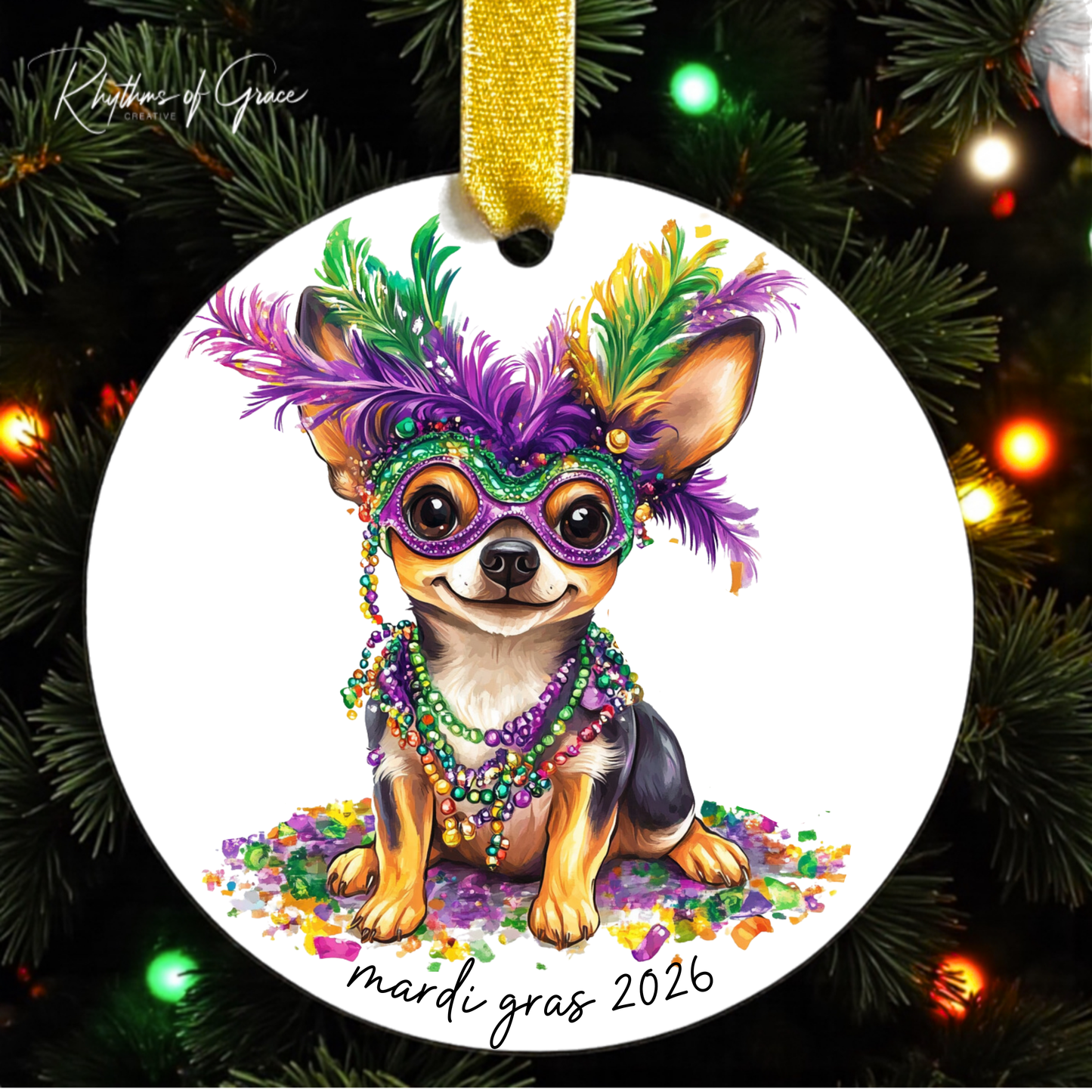 Mardi Gras Dog Breed Ornament | Personalized Pet Keepsake