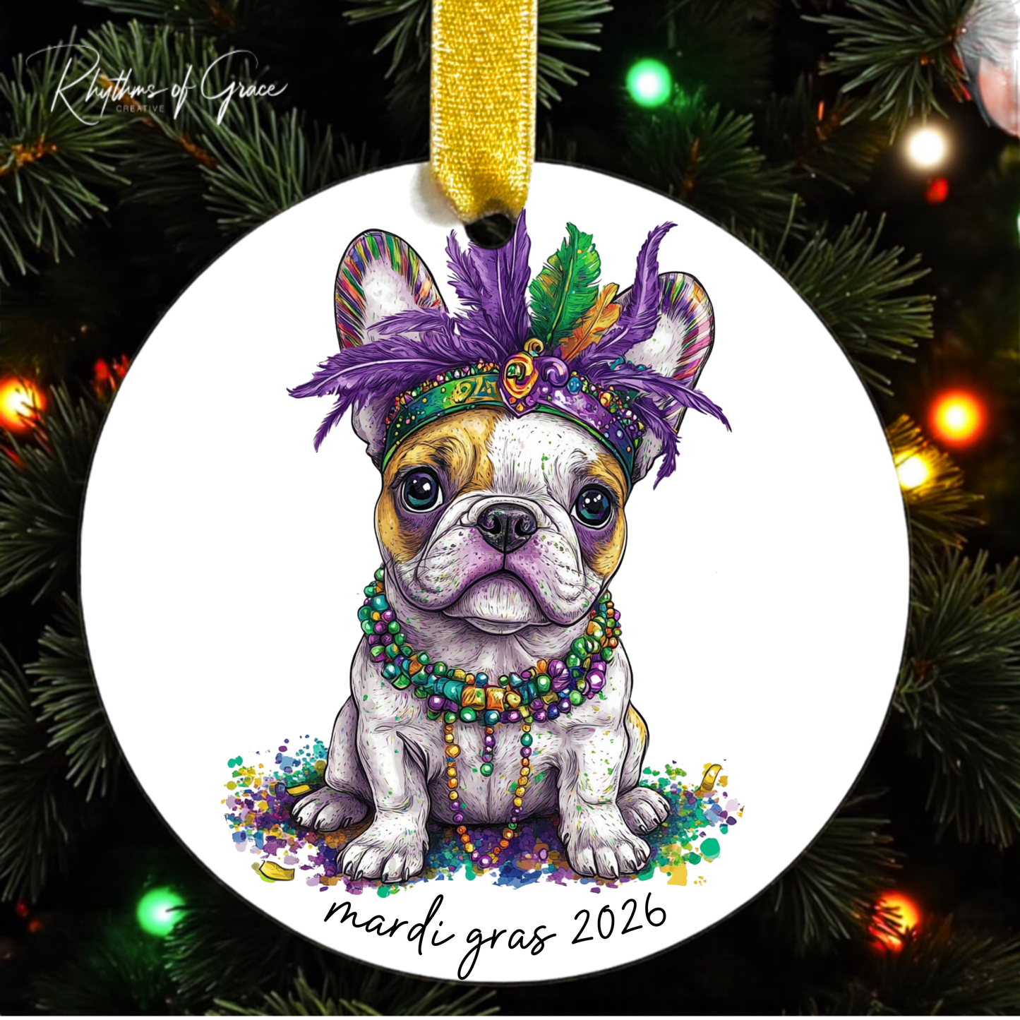 Mardi Gras Dog Breed Ornament | Personalized Pet Keepsake