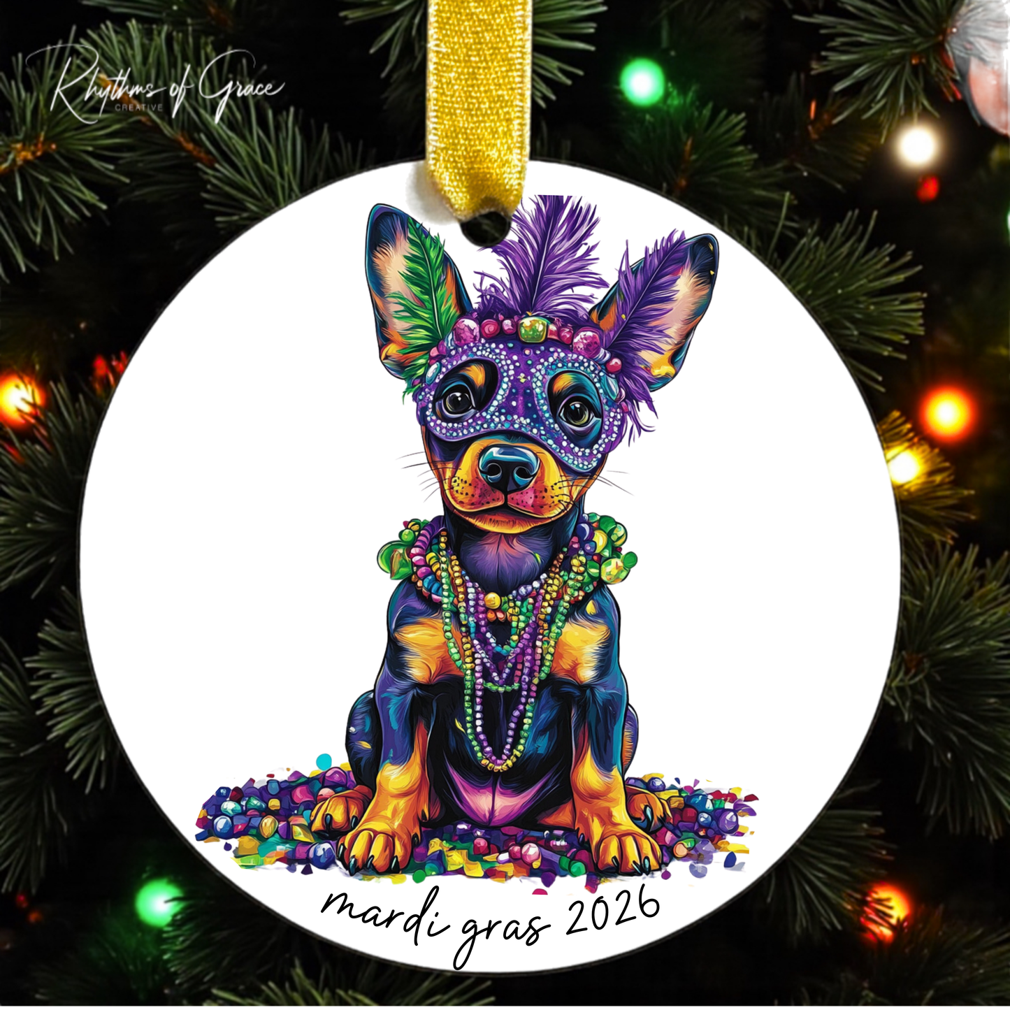 Mardi Gras Dog Breed Ornament | Personalized Pet Keepsake