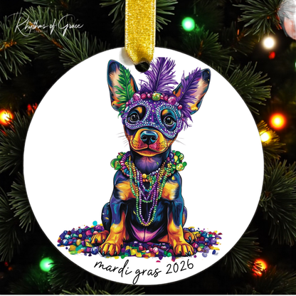 Mardi Gras Dog Breed Ornament | Personalized Pet Keepsake