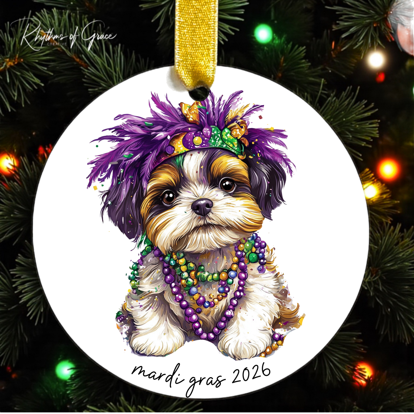 Mardi Gras Dog Breed Ornament | Personalized Pet Keepsake