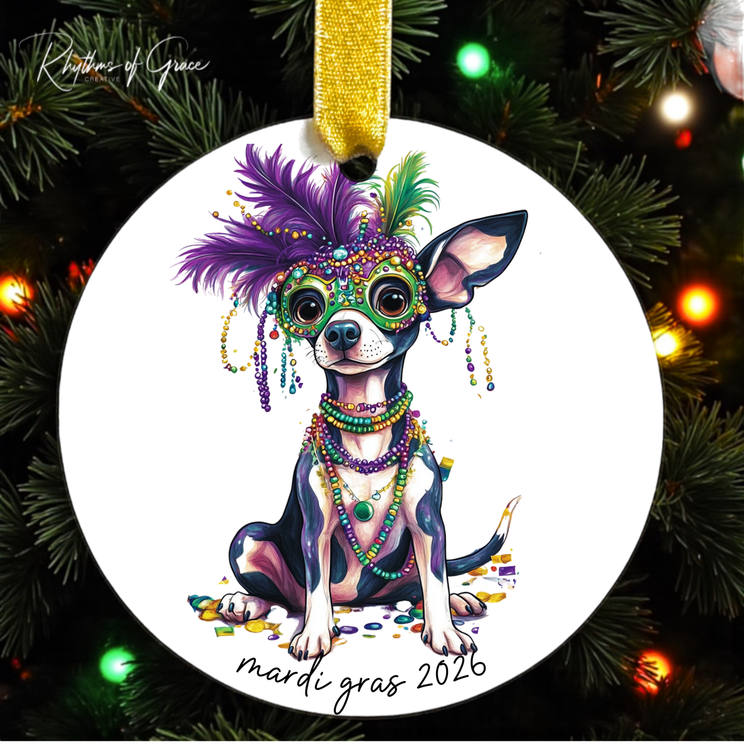 Mardi Gras Dog Breed Ornament | Personalized Pet Keepsake