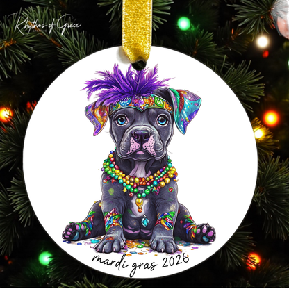 Mardi Gras Dog Breed Ornament | Personalized Pet Keepsake