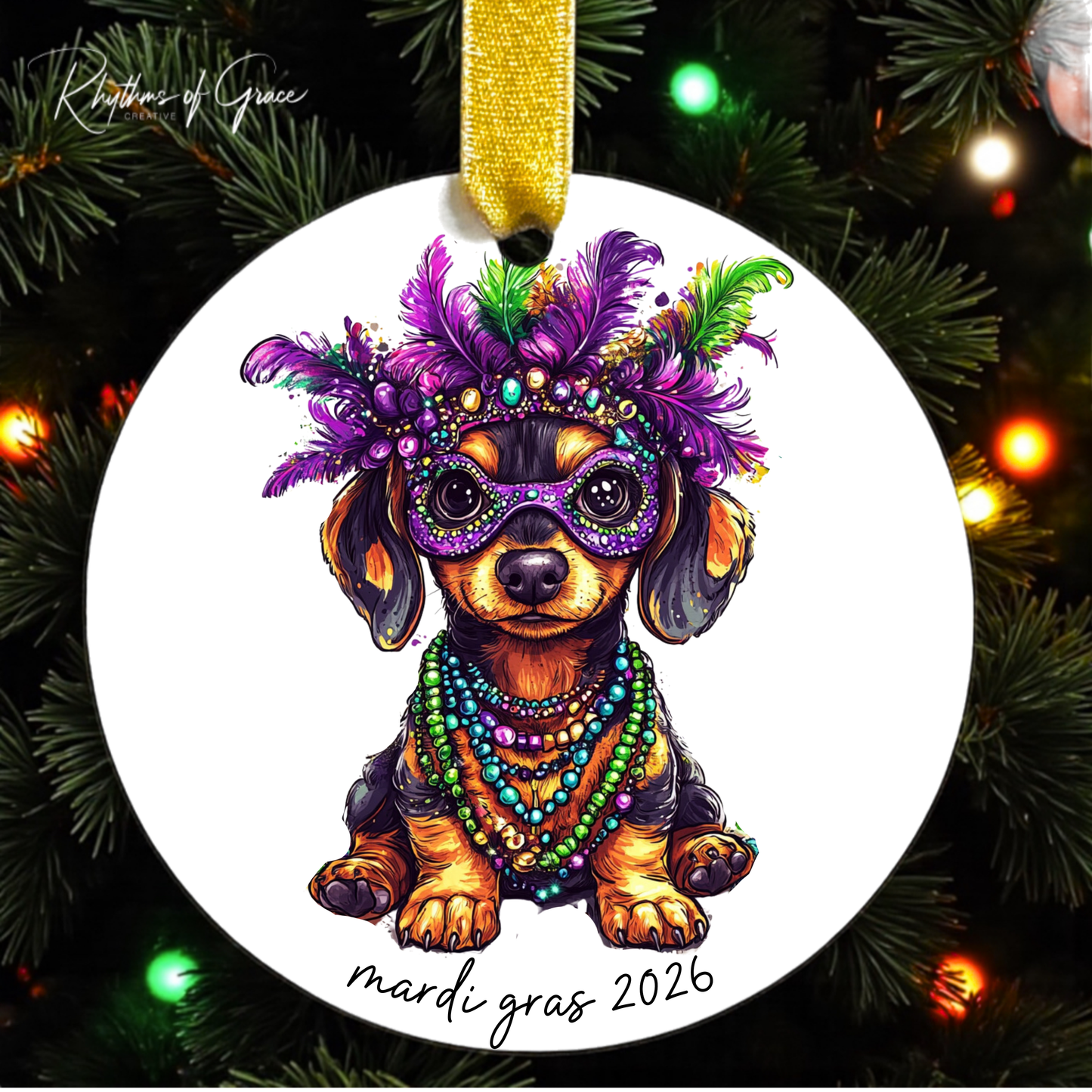 Mardi Gras Dog Breed Ornament | Personalized Pet Keepsake