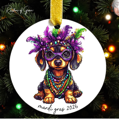 Mardi Gras Dog Breed Ornament | Personalized Pet Keepsake
