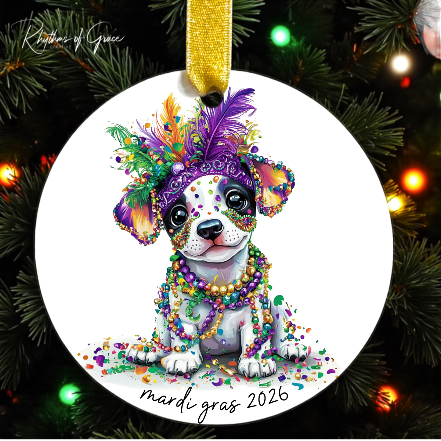 Mardi Gras Dog Breed Ornament | Personalized Pet Keepsake