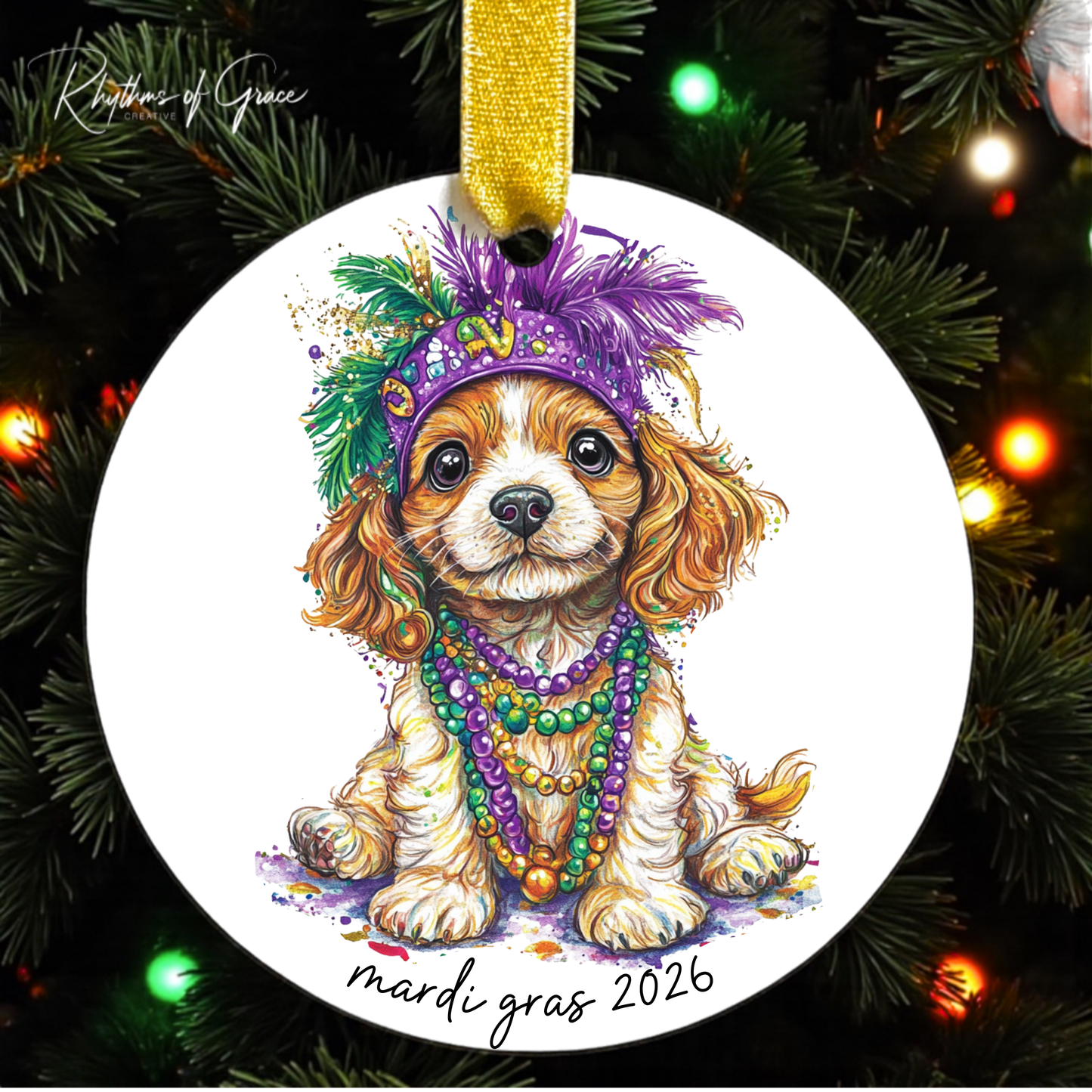 Mardi Gras Dog Breed Ornament | Personalized Pet Keepsake