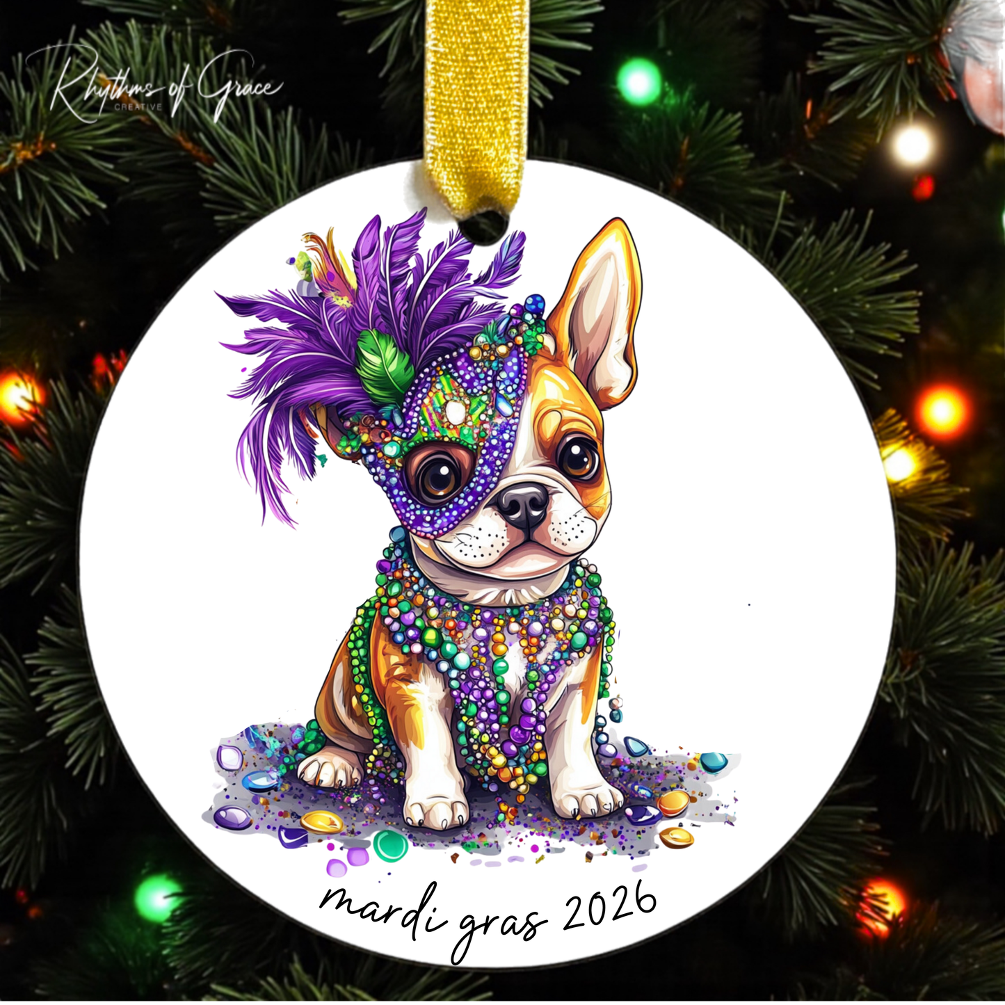 Mardi Gras Dog Breed Ornament | Personalized Pet Keepsake
