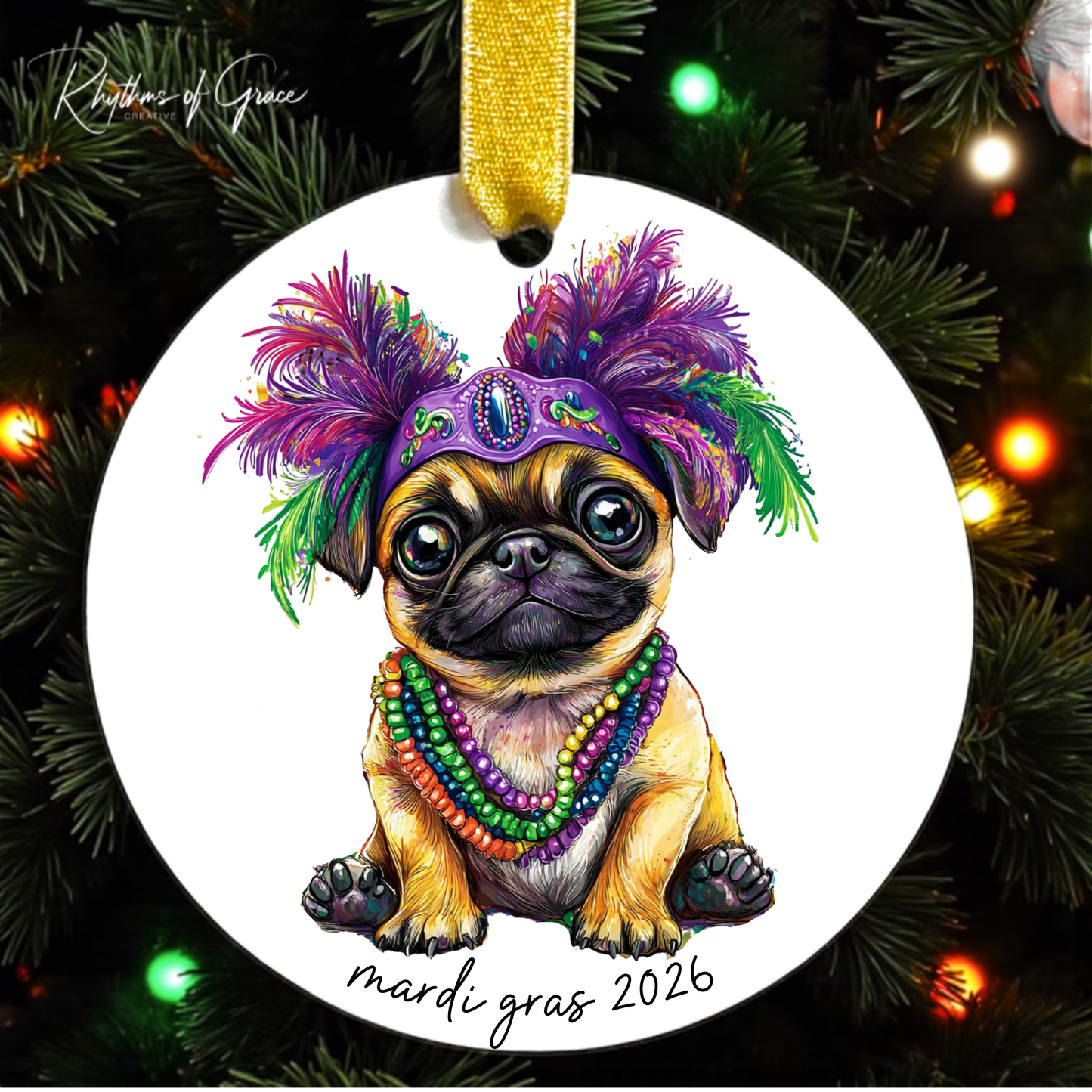 Mardi Gras Dog Breed Ornament | Personalized Pet Keepsake