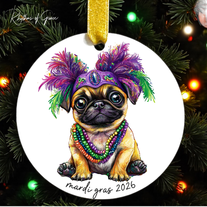 Mardi Gras Dog Breed Ornament | Personalized Pet Keepsake