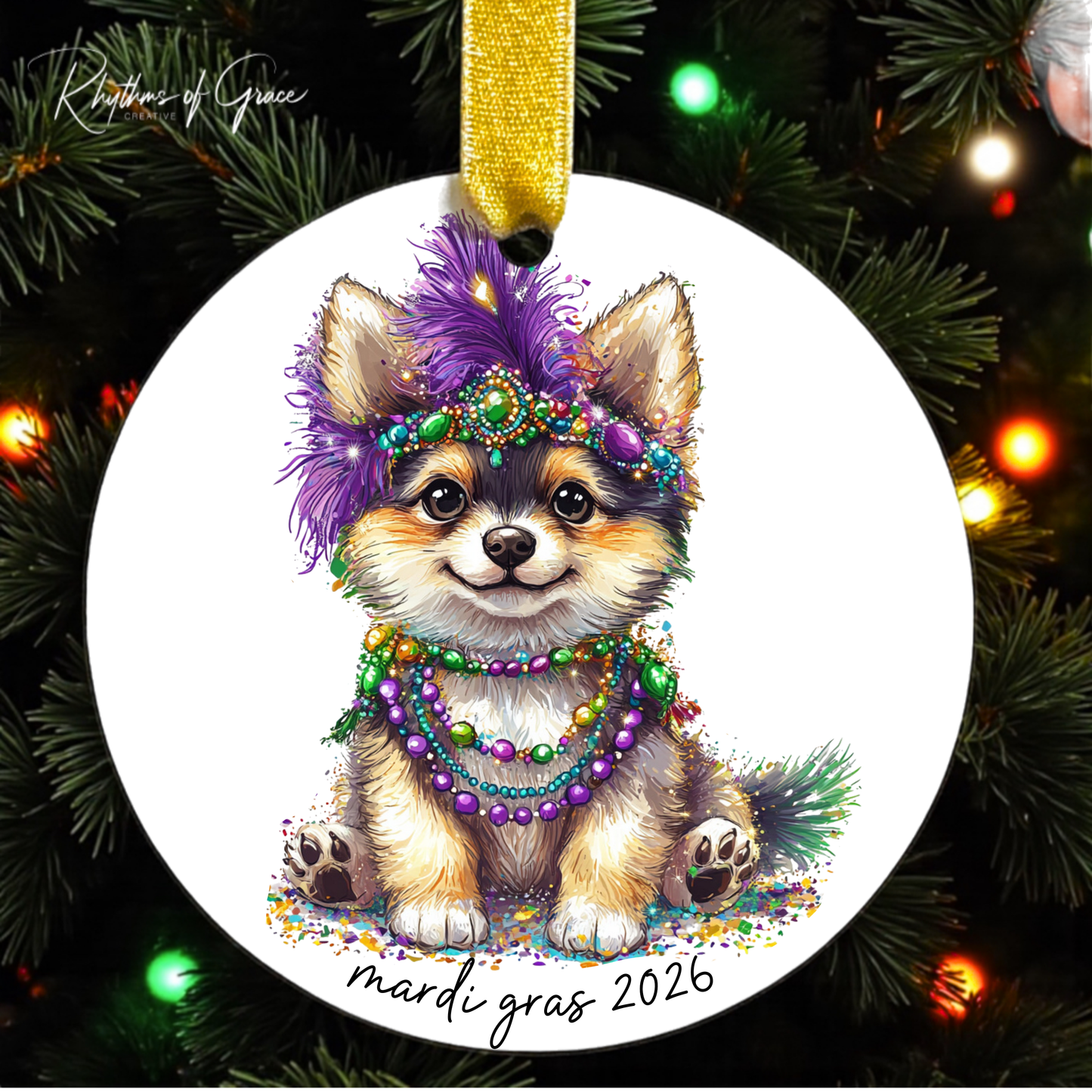 Mardi Gras Dog Breed Ornament | Personalized Pet Keepsake