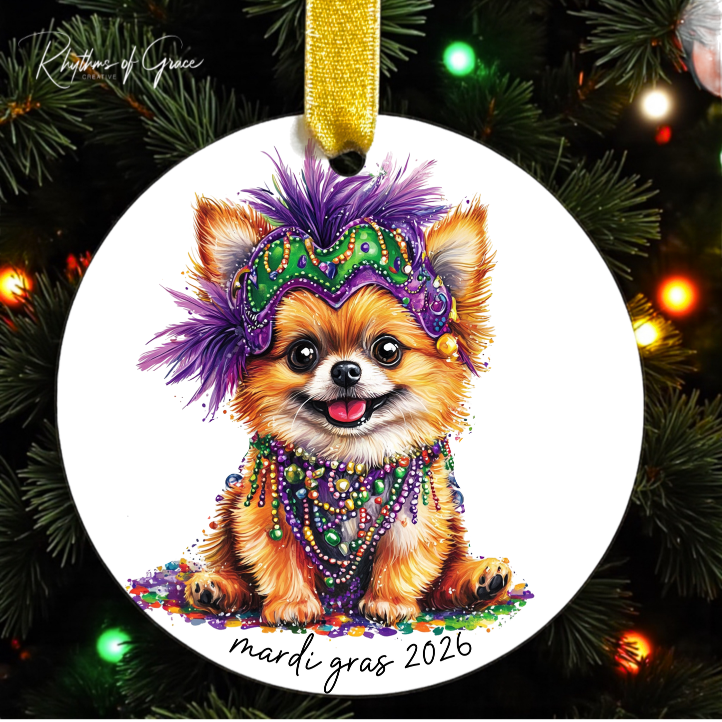 Mardi Gras Dog Breed Ornament | Personalized Pet Keepsake