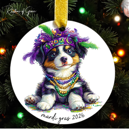 Mardi Gras Dog Breed Ornament | Personalized Pet Keepsake
