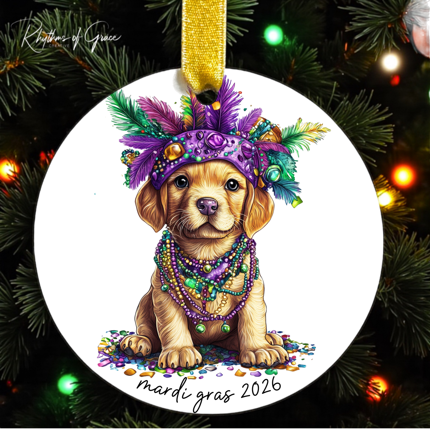 Mardi Gras Dog Breed Ornament | Personalized Pet Keepsake