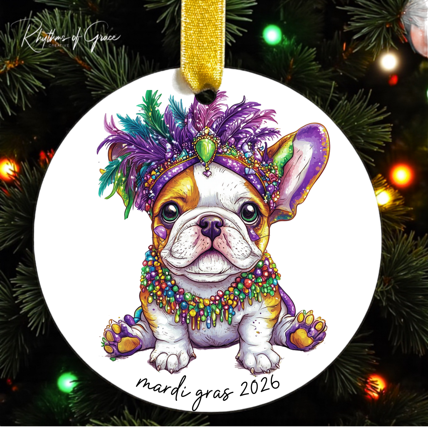 Mardi Gras Dog Breed Ornament | Personalized Pet Keepsake