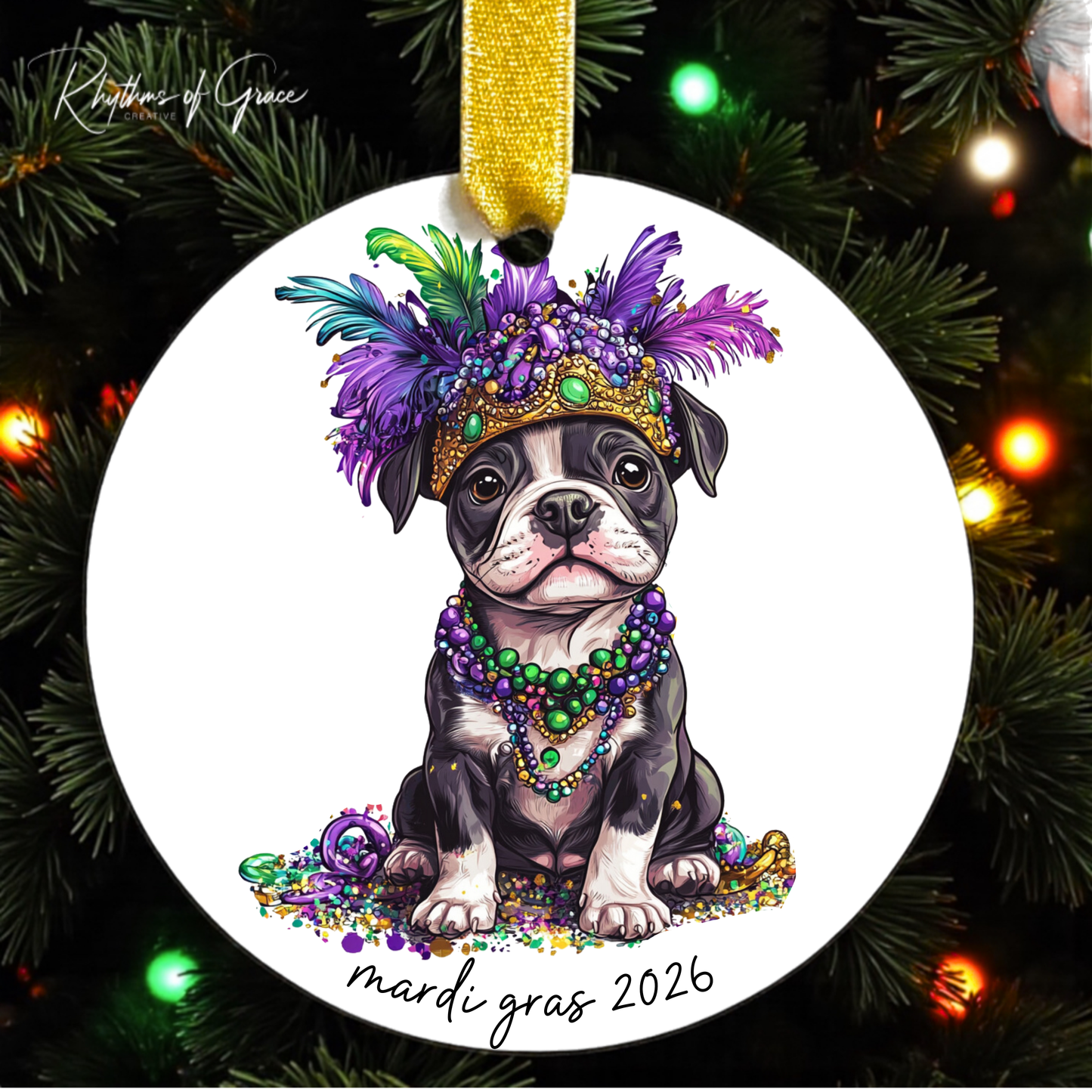 Mardi Gras Dog Breed Ornament | Personalized Pet Keepsake