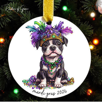 Mardi Gras Dog Breed Ornament | Personalized Pet Keepsake