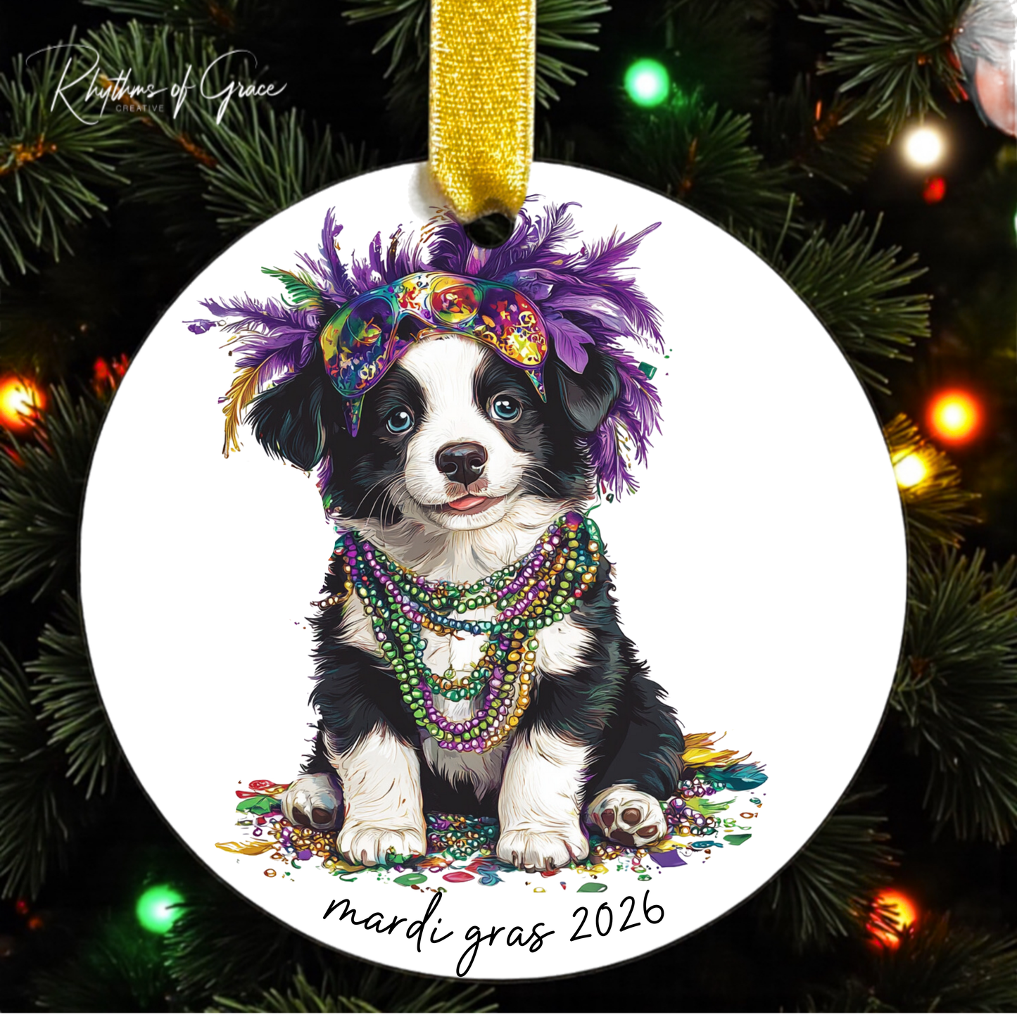 Mardi Gras Dog Breed Ornament | Personalized Pet Keepsake