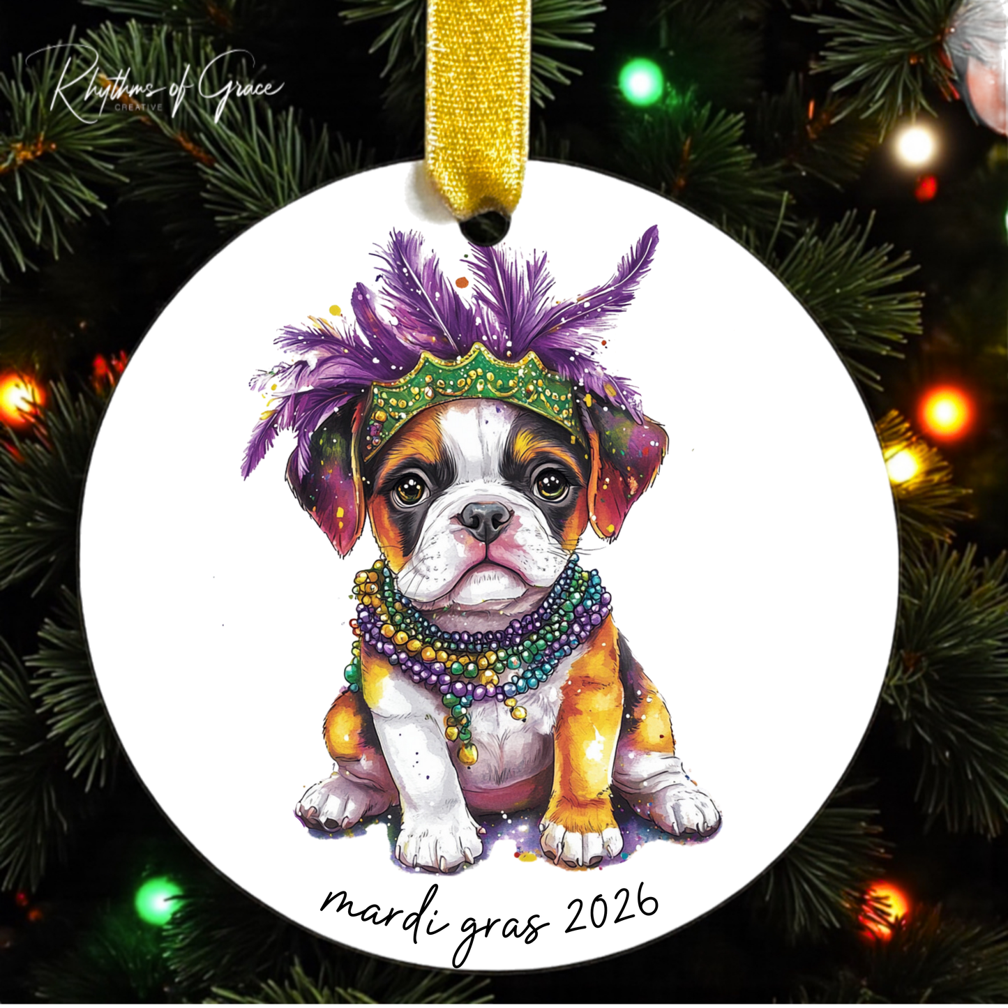 Mardi Gras Dog Breed Ornament | Personalized Pet Keepsake