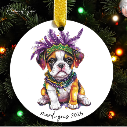 Mardi Gras Dog Breed Ornament | Personalized Pet Keepsake