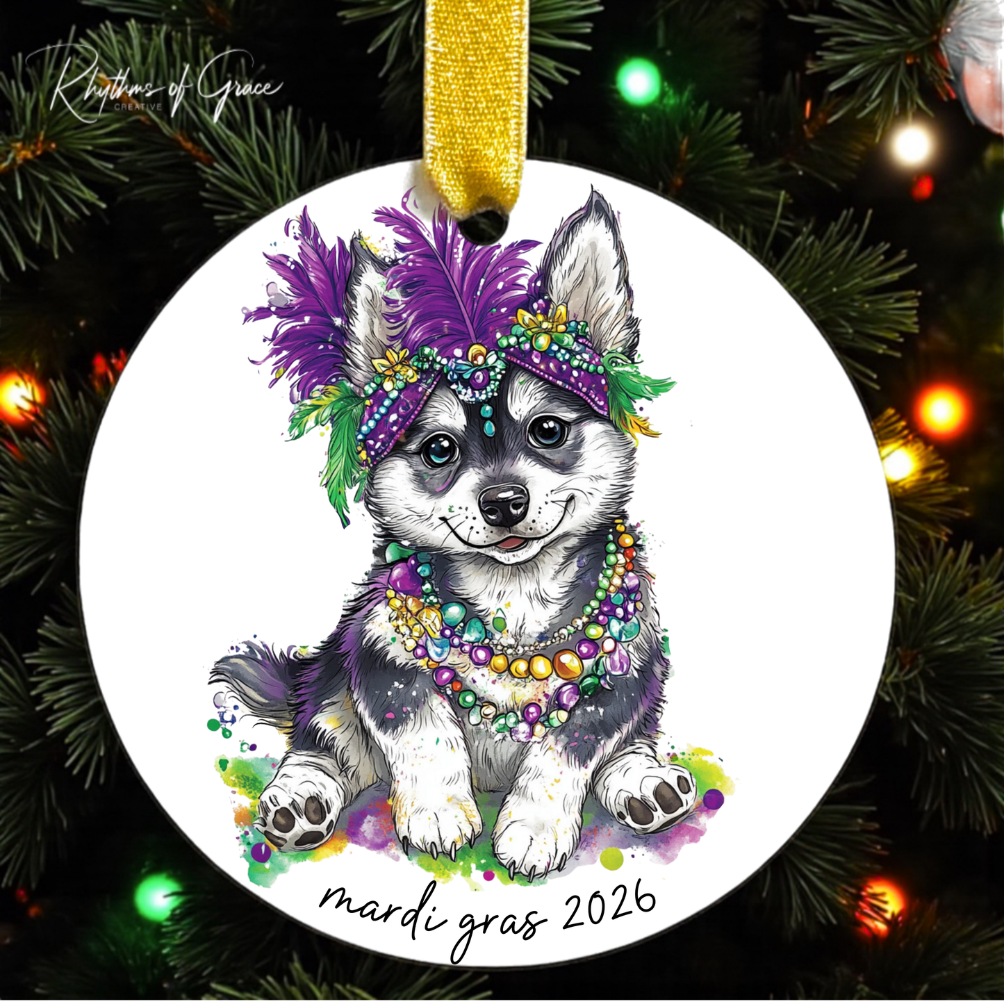 Mardi Gras Dog Breed Ornament | Personalized Pet Keepsake