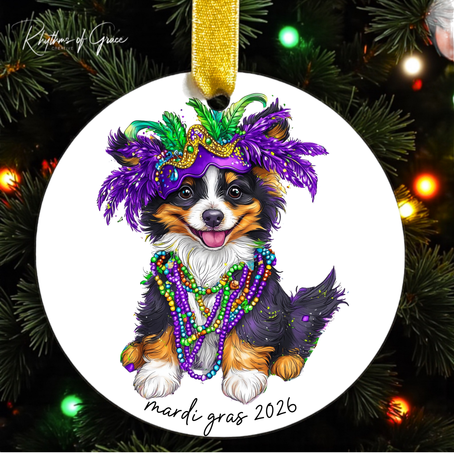 Mardi Gras Dog Breed Ornament | Personalized Pet Keepsake