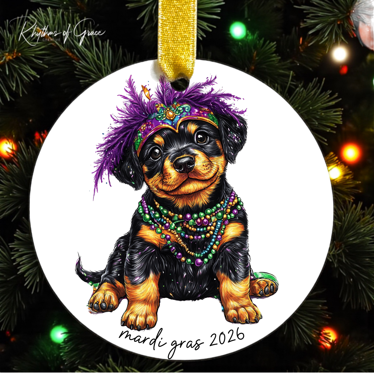 Mardi Gras Dog Breed Ornament | Personalized Pet Keepsake
