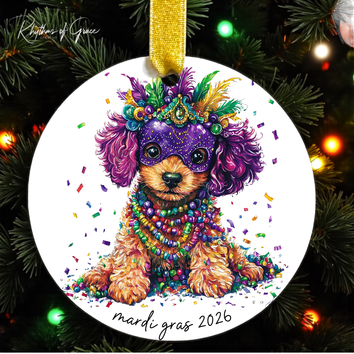 Mardi Gras Dog Breed Ornament | Personalized Pet Keepsake