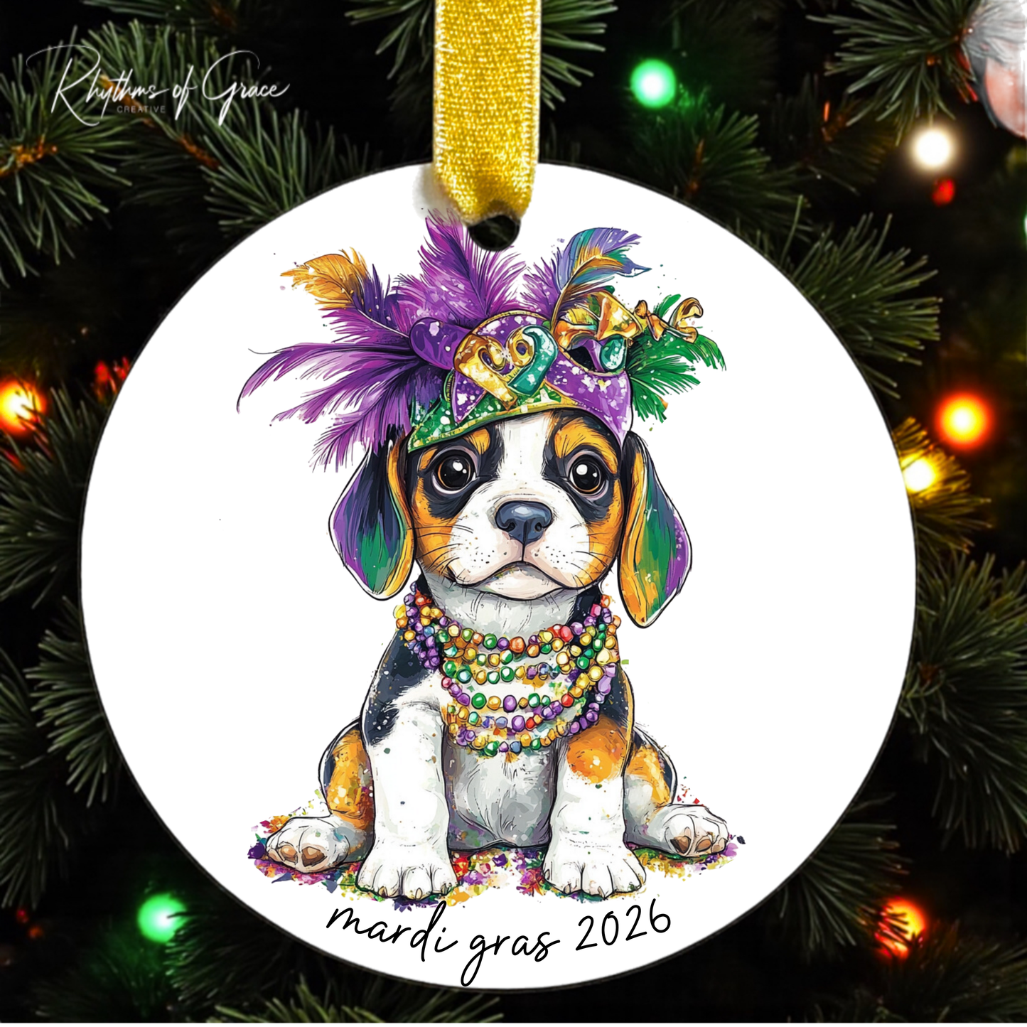 Mardi Gras Dog Breed Ornament | Personalized Pet Keepsake