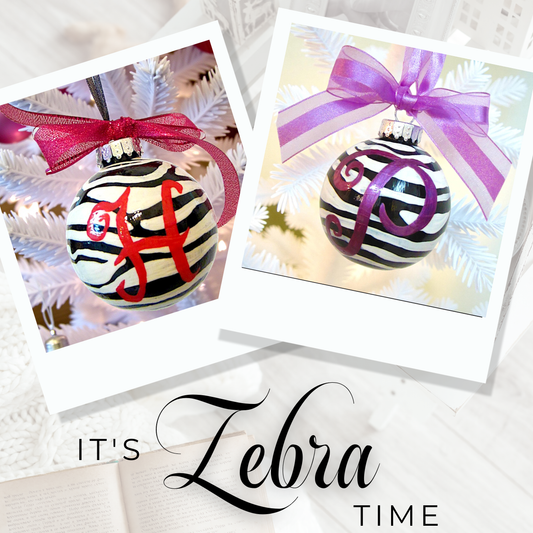 Personalized Colorful Zebra Print Initial Ornament | Unique Hand-Painted Holiday Decor for Teens