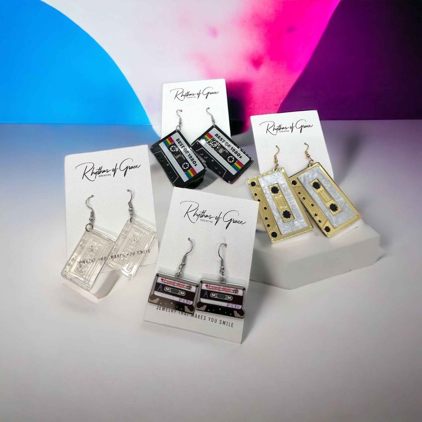 Cassette Earrings - Concert, Music Teacher, Music Gift, Eighties, Retro Jewelry, Cassette Tape, Music Fest, Music Earrings