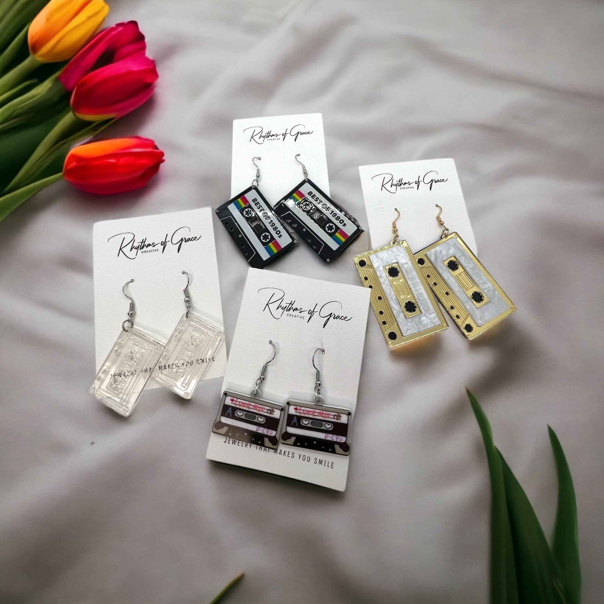 Cassette Earrings - Concert, Music Teacher, Music Gift, Eighties, Retro Jewelry, Cassette Tape, Music Fest, Music Earrings